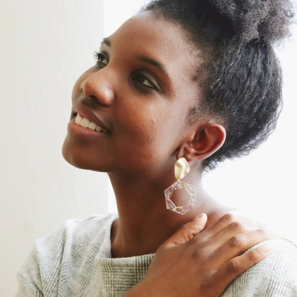 Hexagon Hoop infused w/ Floral Confetti | Statemen - Picture 3 of 8